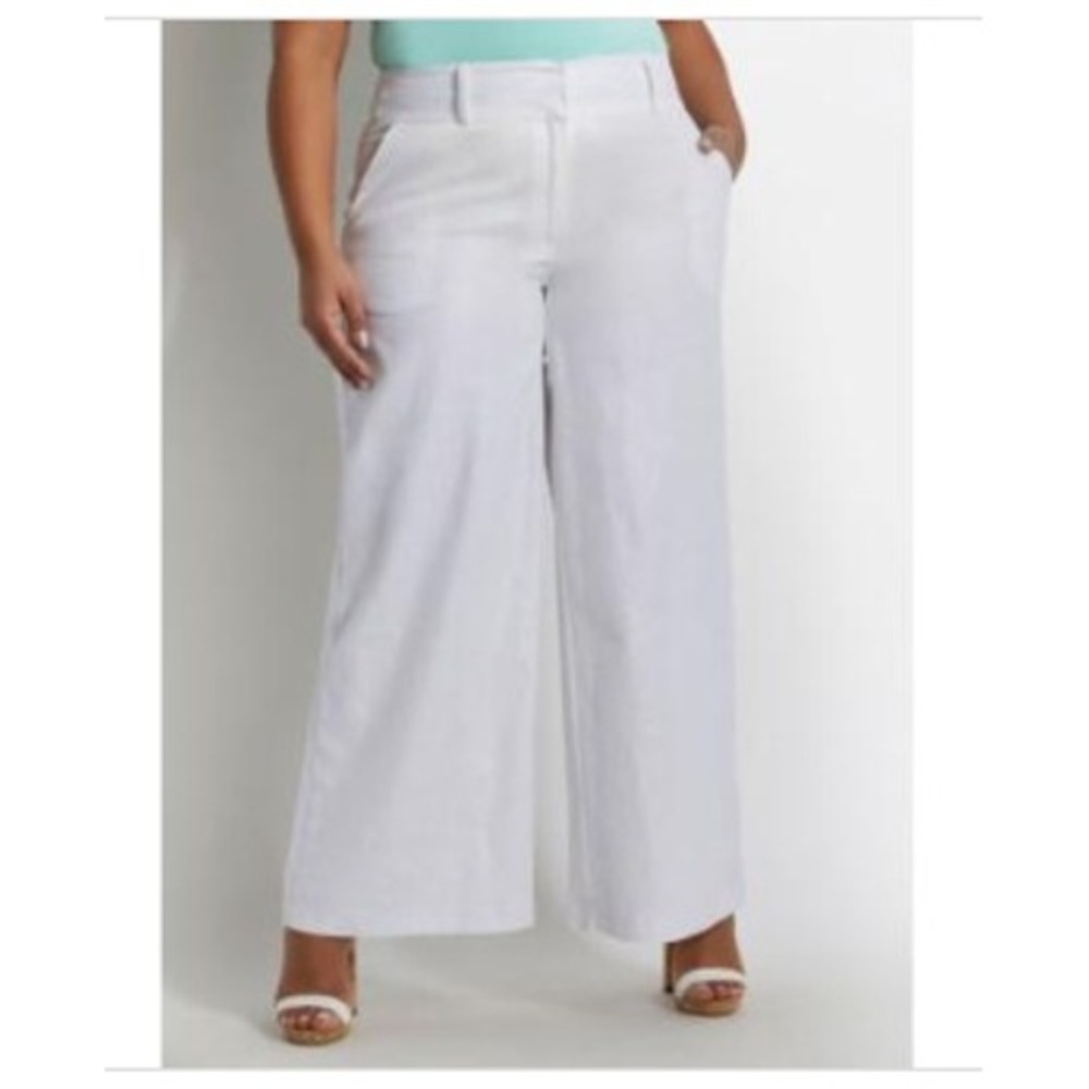 NWT Ashley Stewart‎ Women's White Metallic Wide Leg Linen Cotton Pants 20